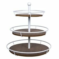Stratton Home Decor Farmhouse 3 Tiered Round Metal And Wood Decorative Tabletop Tray Stand