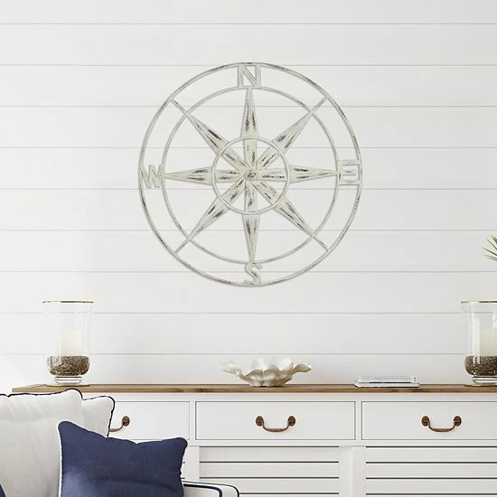 Stratton Home Decor Distressed White Compass Wall Decor 3 Stratton Home Decor Distressed White Compass Wall Decor - Image 3