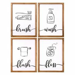 Stratton Home Decor Brush Wash Flush Floss Bathroom Wall Art 4-piece Set