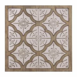 Stratton Home Decor Farmhouse Pink Quatrefoil Metal And Wood Square Medallion Wall Decor