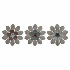 Stratton Home Decor Farmhouse Set Of 3 Multicolor Wood And Metal Flowers Wall Decor