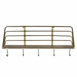 Stratton Home Decor Gold Finish 5-Hook Wall Shelf