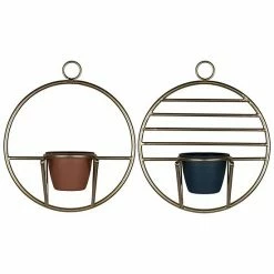 Stratton Home Decor Geometric Gold Finish Wall Planter 2-piece Set
