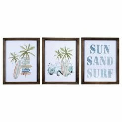 Stratton Home Decor Coastal Set Of 3 Sun Sand Surf Framed Wall Art