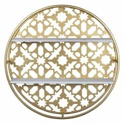 Stratton Home Decor Boho Round Laser-cut 2 Tier Wood And Metal Wall Shelf