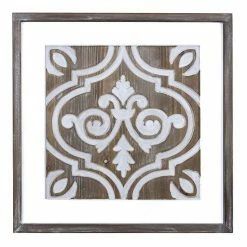 Stratton Home Decor Farmhouse Ornate Carved Wood Inlay Tile Wall Decor