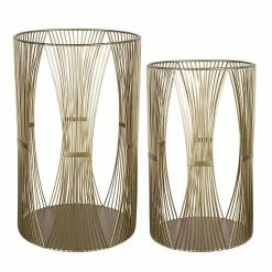 Stratton Home Decor Boho Gold Metal Set Of 2 Hurricane Candle Holders