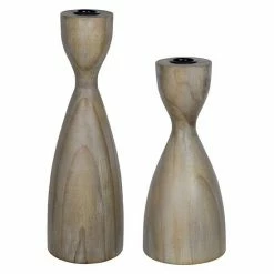 Stratton Home Decor shop 31 Stratton Home Decor Farmhouse Grey Wood Set Of 2 Taper Candle Holders