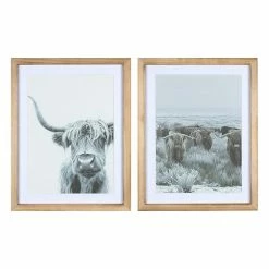 Stratton Home Decor Boho Set Of 2 Highland Cows Framed Wall Art Under Glass