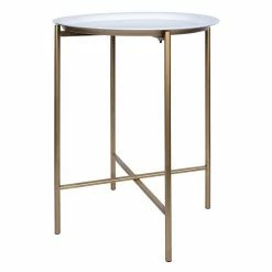 Stratton Home Decor Modern White And Gold Tray Top Cross Legs End Table