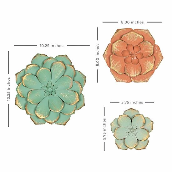 Stratton Home Decor Tricolor Floral Wall Decor 3-piece Set 6 Stratton Home Decor Tricolor Floral Wall Decor 3-piece Set - Image 6