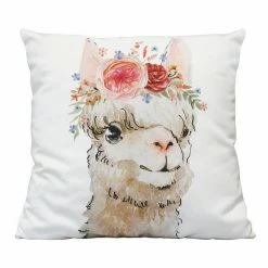 Stratton Home Decor Boho Flower Llama Decorative Square Pillow