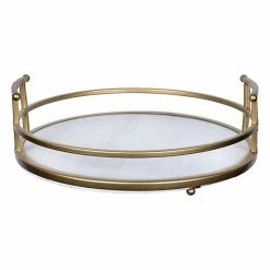 Stratton Home Decor Farmhouse Gold And Distressed White Decorative Tabletop Tray