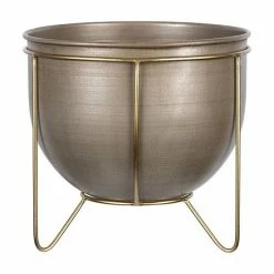 Stratton Home Decor Modern Medium Bronze Embossed Metal Plant Stand